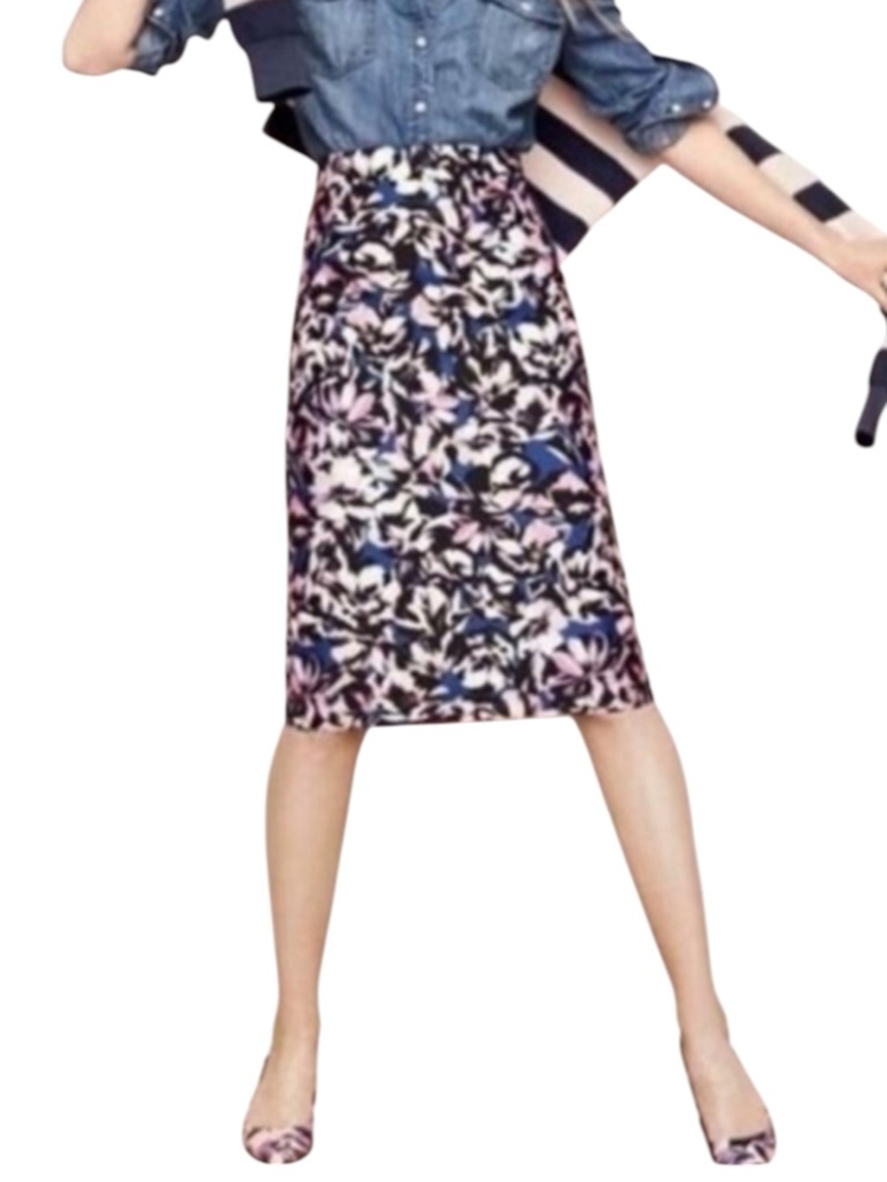 J.Crew Floral A-Line Skirt Size 0 Blue Pink Black Knee Length Lined